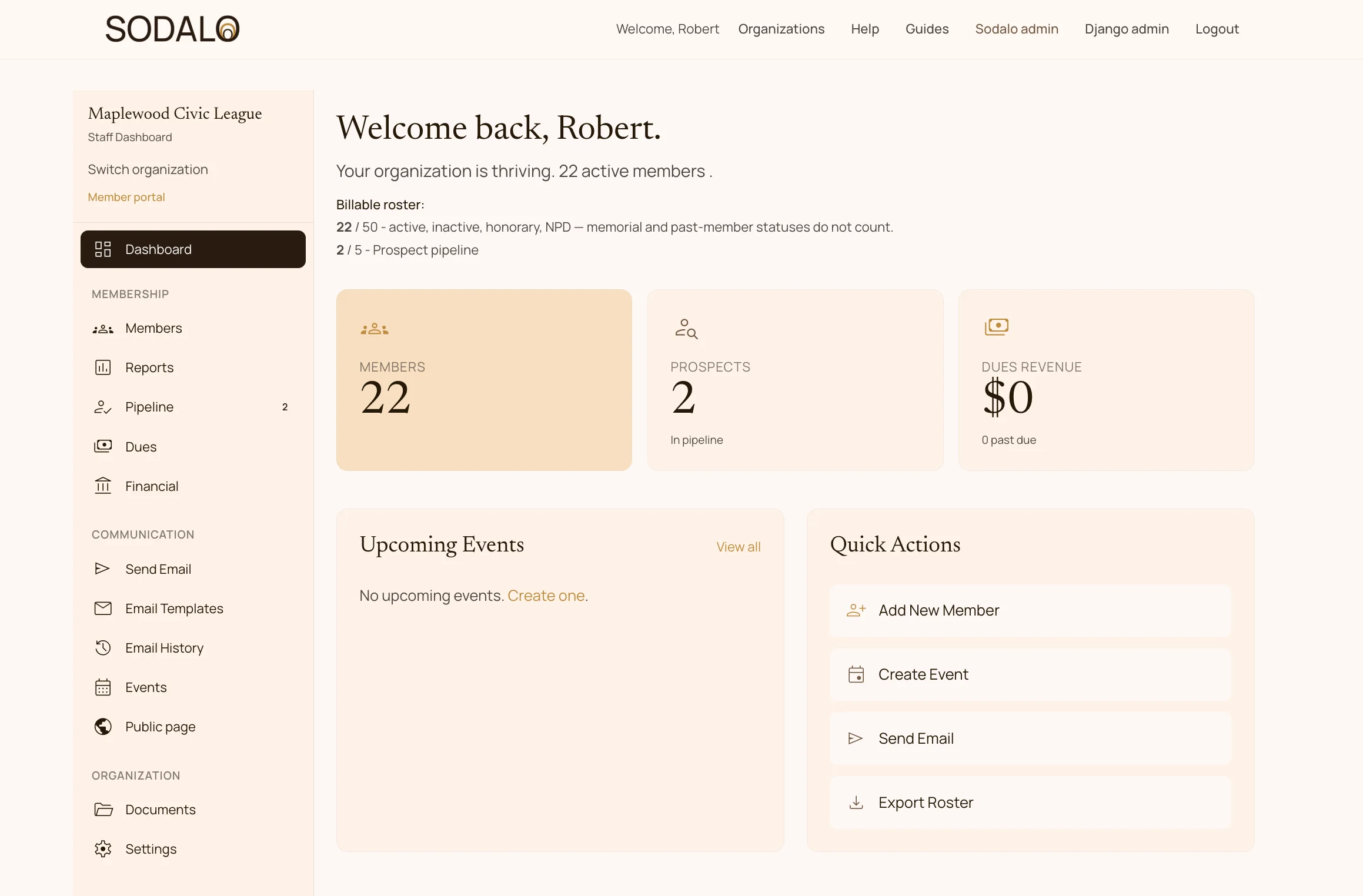 Sodalo dashboard